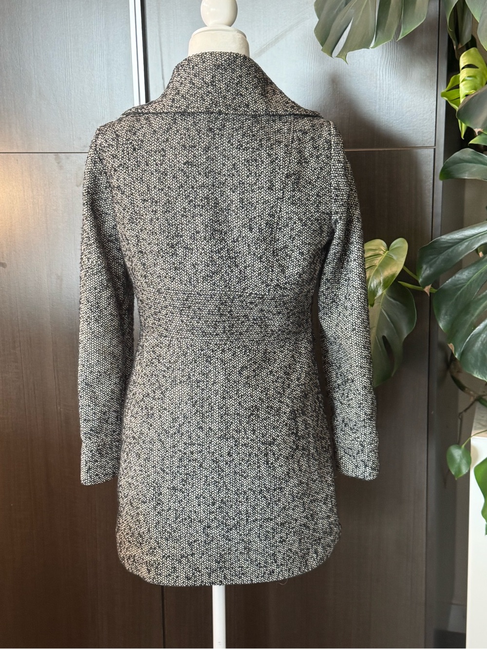 Cynthia Rowley Black & White Tweed Pea Coat with Zip Accents - Picture 2 of 8